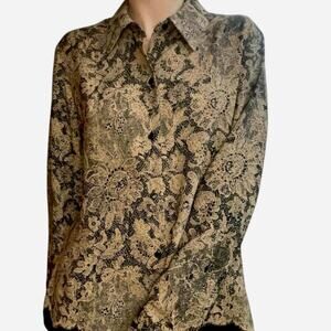 Villager button down lace patterned collared blouse top - size 10 (M)